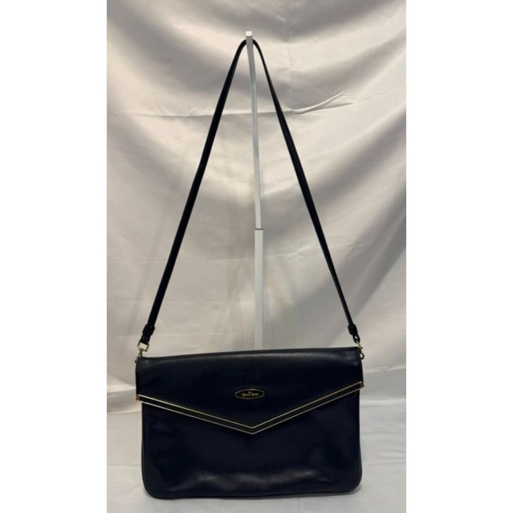 Vintage Hand Made Etienne Aigner Navy Leather Shoulder Bag or Clutch